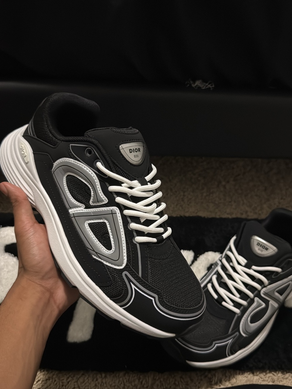 Dior Black and White Mesh Low-Top Sneakers - Picture 2 of 4